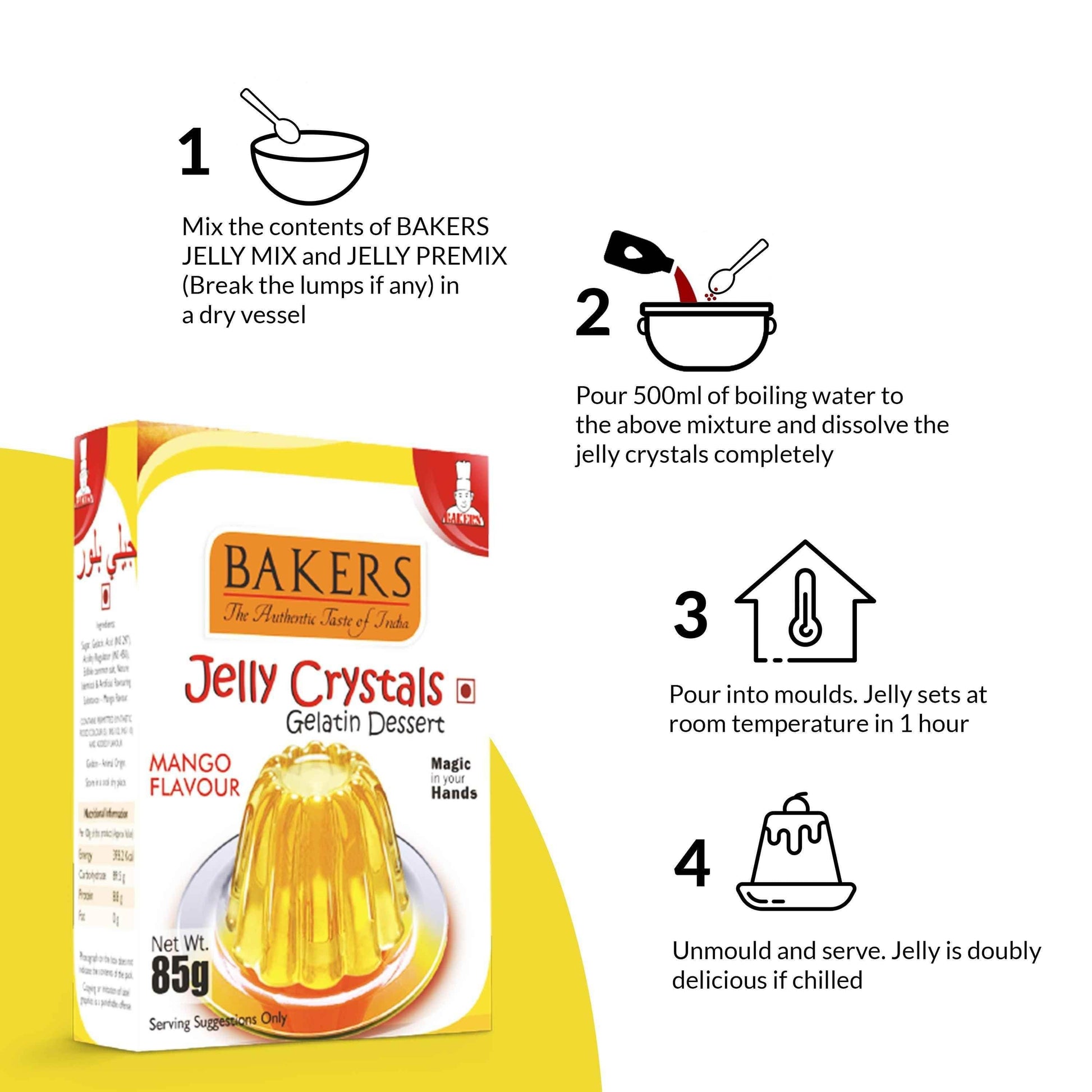 BAKERS Jelly Crystals (Gelatin Dessert) Mango Flavour Pack of 3 (85 gm x 3) - Pluugin Store
