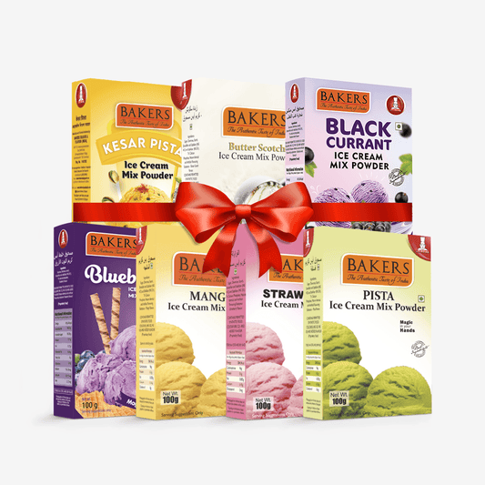BAKERS Ice Cream Mix Powder - Black Currant + Blueberry + Butter Scotch + Kesar Pista + Pista + Strawberry + Mango Pack of 7 - Pluugin Store