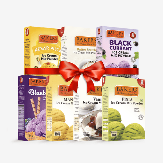 BAKERS Ice Cream Mix Powder - Black Currant + Blueberry + Butter Scotch + Kesar Pista + Pista + Vanilla + Mango Pack of 7 - Pluugin Store