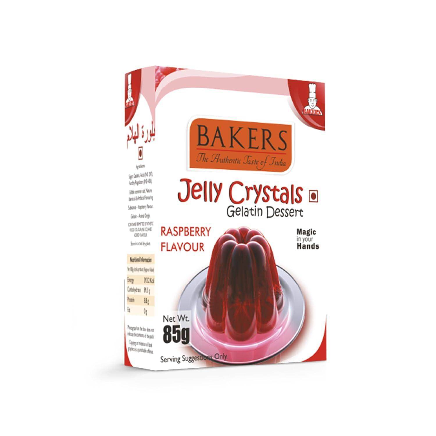 GELATIN DESSERT COMBO 3 BAKERS Custard Powder Vanilla Flavour 100 gm + BAKERS Jelly Crystals (Gelatin Dessert) Raspberry Flavour 85 gm - Pluugin Store
