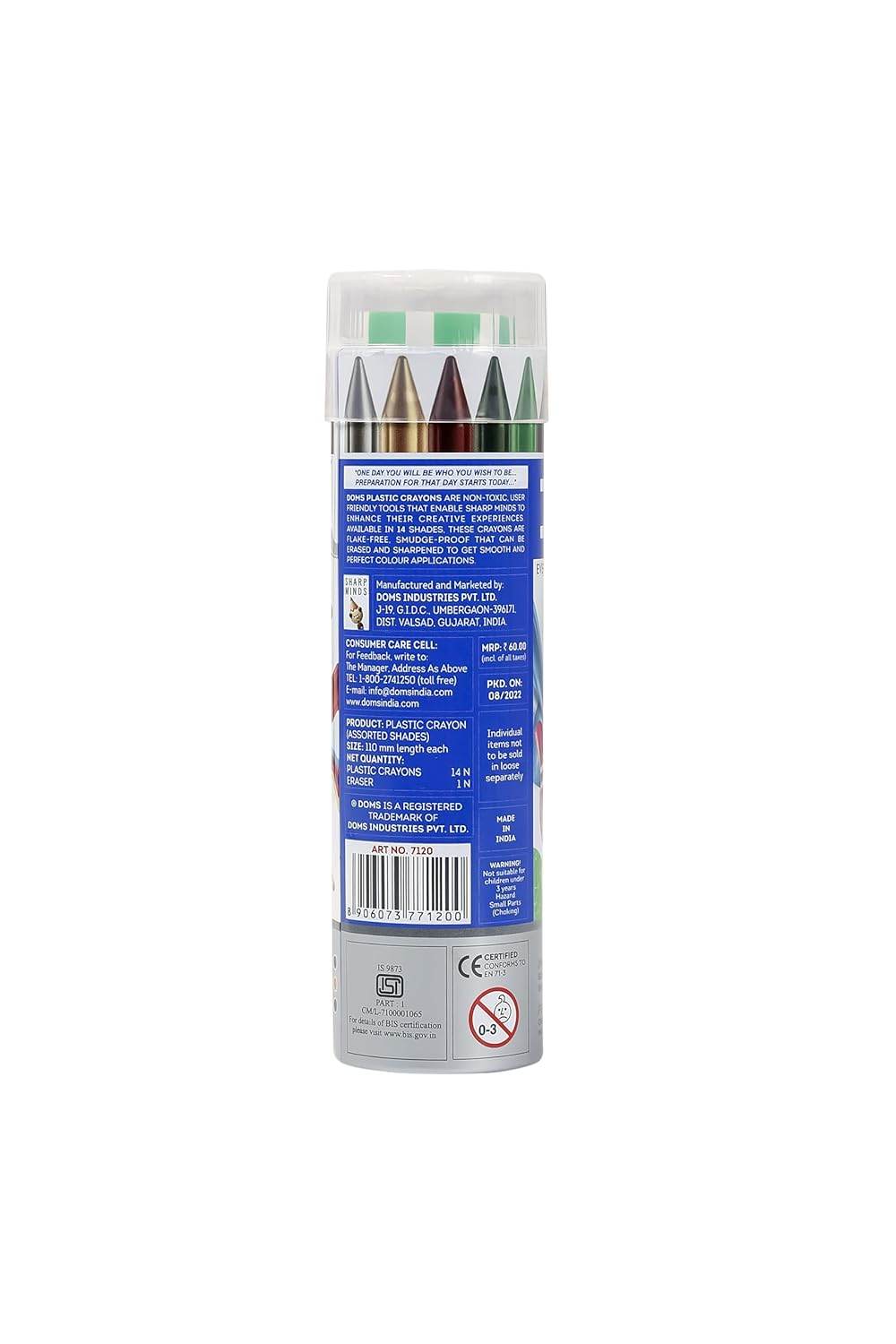 Doms 14 Shades Erasable Plastic Crayons Round Tin Box|Smooth&Even Shading|Bright&Playful Colors|Free Sharpner Inside|Non-Toxic&Safe for Childrens|Pack of 1|Multicolor - Pluugin Store