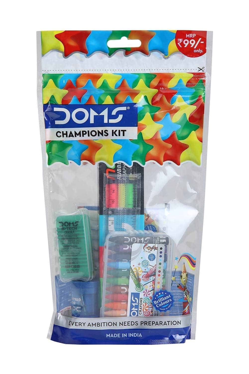 Doms Champions Kit | Perfect Value Pack | Kit for School Essentials | Gifting Range for Kids | Combination of 6 Stationery Items | Pack of 1 - Pluugin Store