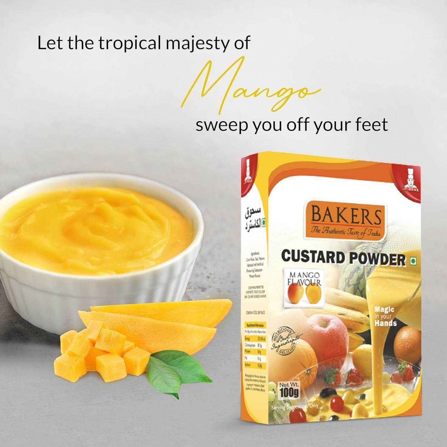 BAKERS Custard Powder Vanilla + Strawberry + Mango + Raspberry (Pack of 4) 100gm + Glucose D pack of 2 - Pluugin Store