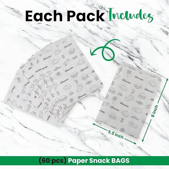 Oddy Uniwraps Multi-Purpose Paper Snack Bags with Sealing Stickers | Pack of 60 Bags, 8x5.5 Inch Each - Pluugin Store