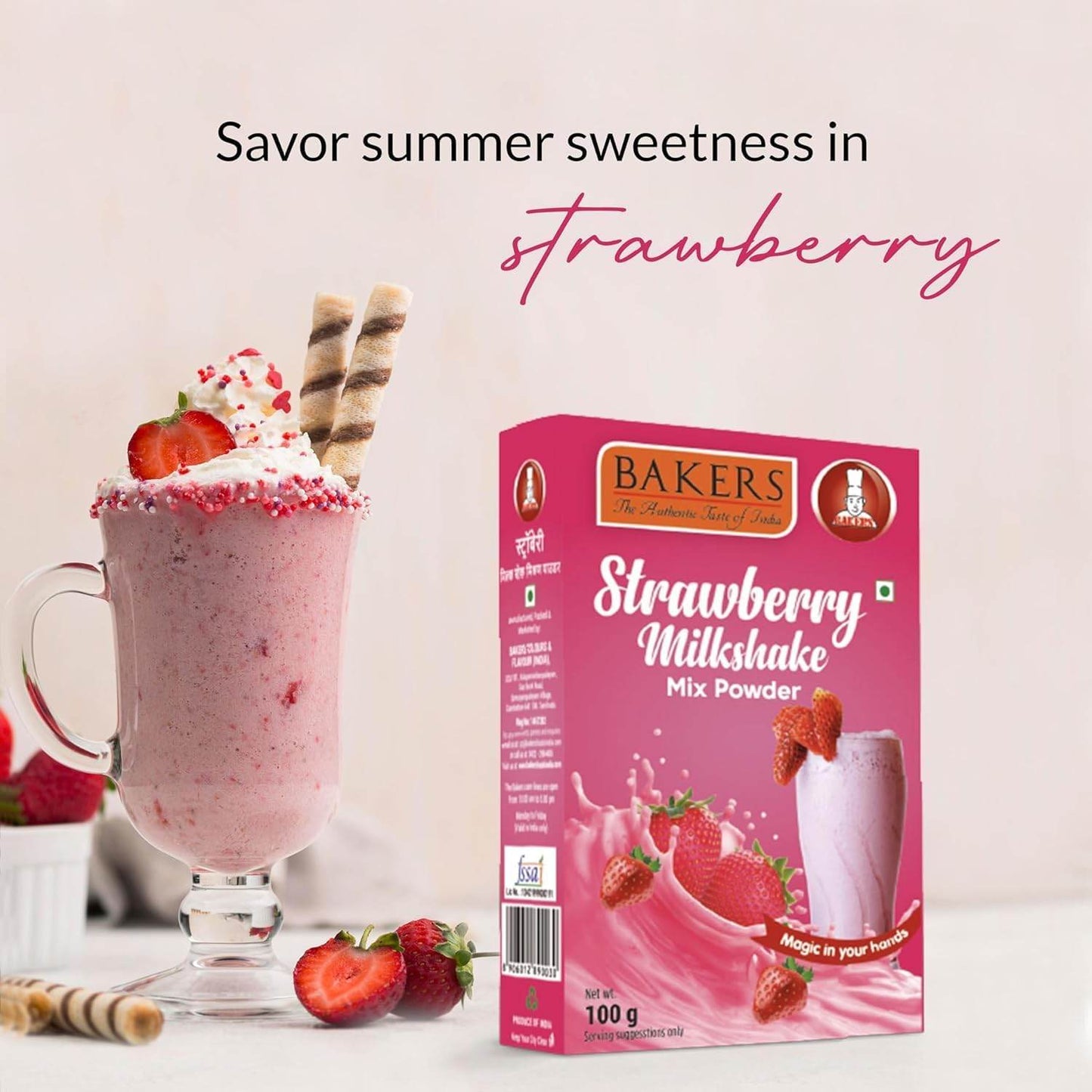 BAKERS Milk Shake Mix Pack of 6 | Butterscotch, Chocolate, Rose, Pista, Badam & Blueberry Flavour | Instant Premix | Smooth & Creamy | Easy to make | Combo of 6 (100 gm x 6) - Pluugin Store