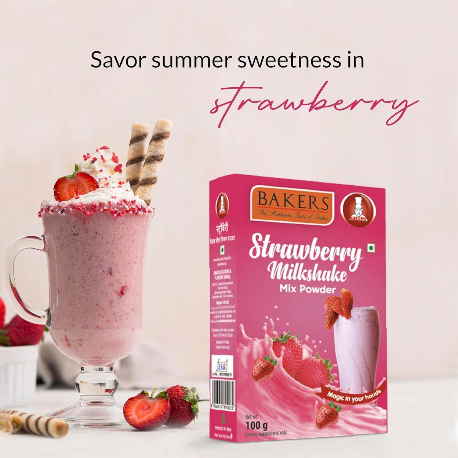 BAKERS Milk Shake Mix Pack of 6 | Butterscotch, Chocolate, Rose, Pista, Badam & Blueberry Flavour | Instant Premix | Smooth & Creamy | Easy to make | Combo of 6 (100 gm x 6) - Pluugin Store