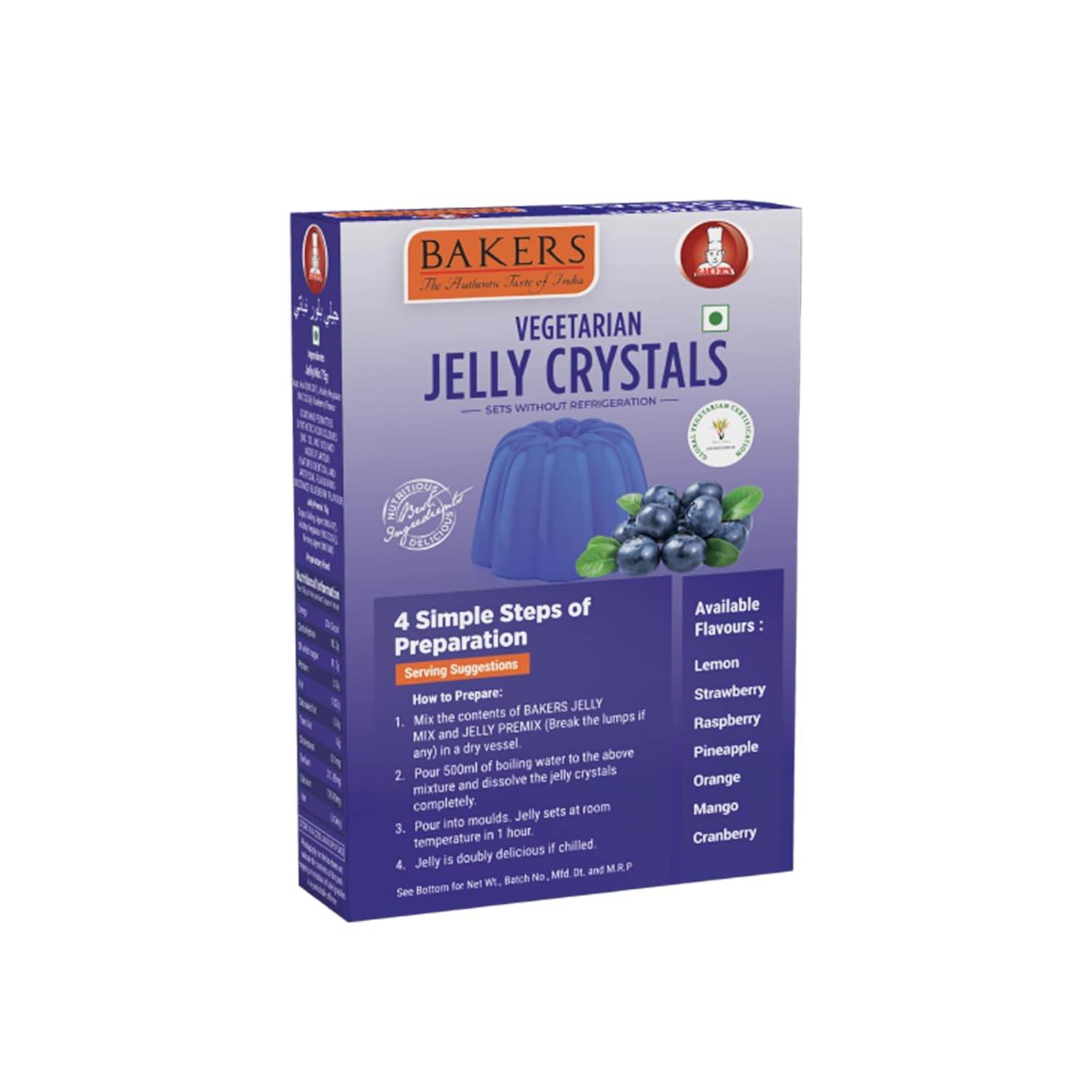 EXOTIC DESSERT COMBO 8 - BAKERS Custard Powder Vanilla Flavour 200 gm + BAKERS Jelly Crystals Blueberry Flavour 90 gm - Pluugin Store