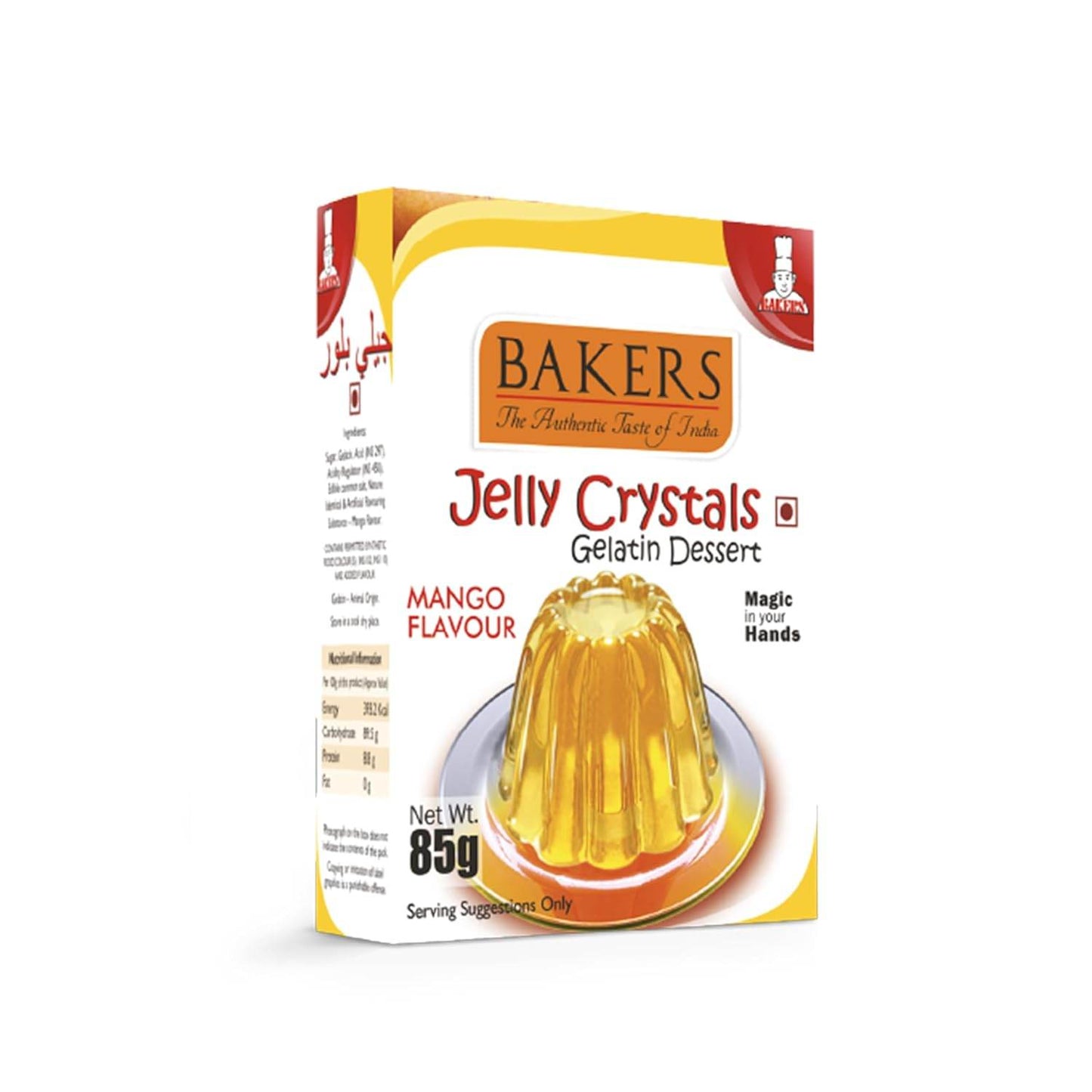 GELATIN DESSERT COMBO 4 - BAKERS Custard Powder Vanilla Flavour 100 gm + BAKERS Jelly Crystals (Gelatin Dessert) Mango Flavour 85 gm - Pluugin Store
