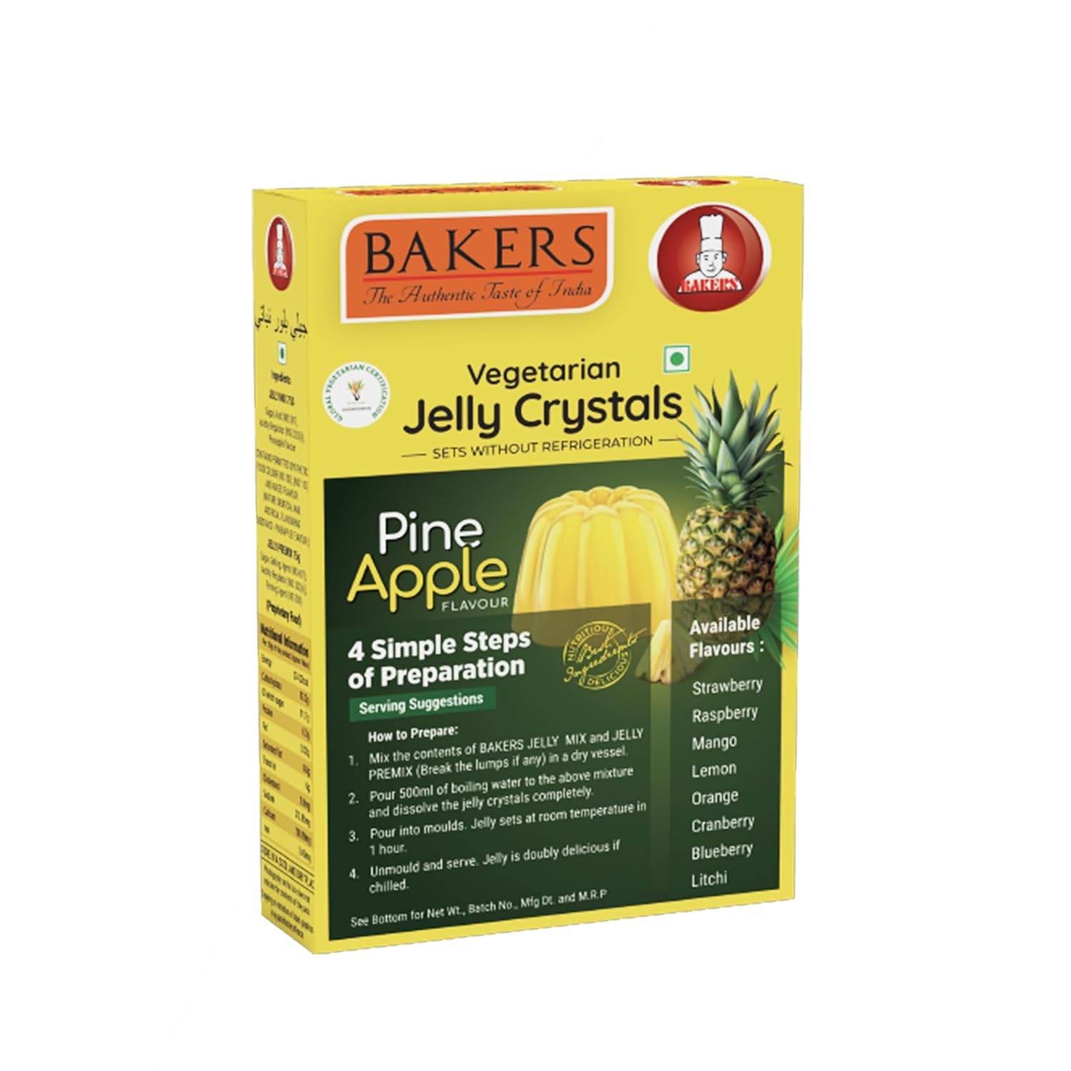 EXOTIC DESSERT COMBO 1 - BAKERS Custard Powder Vanilla Flavour 100 gm + BAKERS Jelly Crystals Pineapple Flavour 90 gm - Pluugin Store