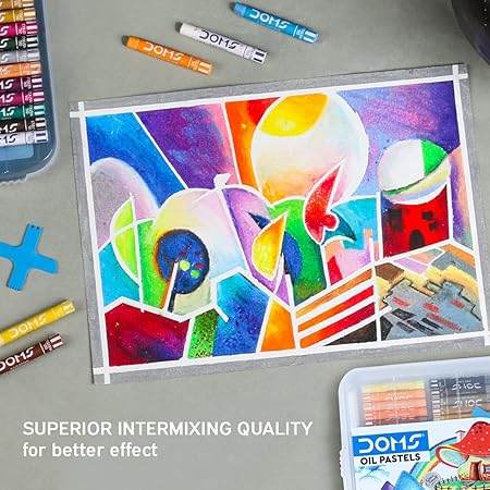 DOMS 50 Shades Oil Pastel With Case|Smooth Color Intermixing For Better Effect|Bright&Intense Colors|Free Scrapping Tool|Non-Toxic&Safe For Childrens|Pack Of 1|Multicolor - Pluugin Store