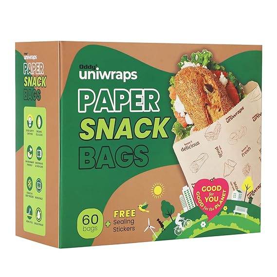 Oddy Combo Pack of 3| Snack Bags, pack of 1| Oddy uniwrap ecobake Baking & Cooking Paper, 5 m and food wrapping paper 20 cut sheets - Pluugin Store