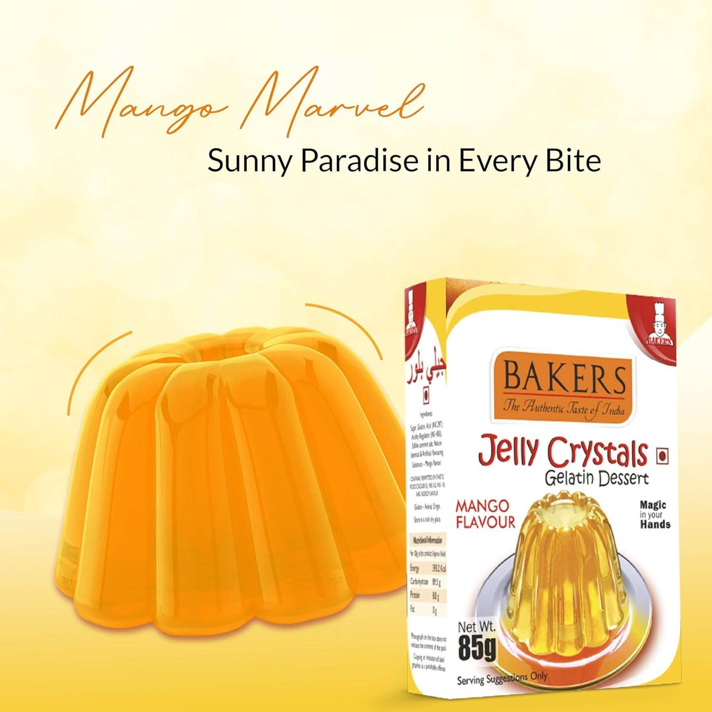 GELATIN DESSERT COMBO 4 - BAKERS Custard Powder Vanilla Flavour 100 gm + BAKERS Jelly Crystals (Gelatin Dessert) Mango Flavour 85 gm - Pluugin Store