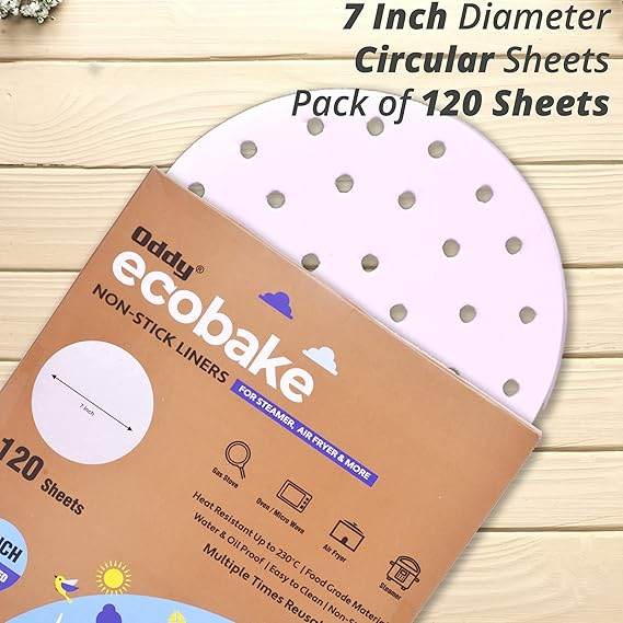 Oddy Ecobake+ Non-Stick Baking Paper for Steamer, Airfryer & More - Perforated, 7 Inch Circle, 120 Pcs, White - Pluugin Store