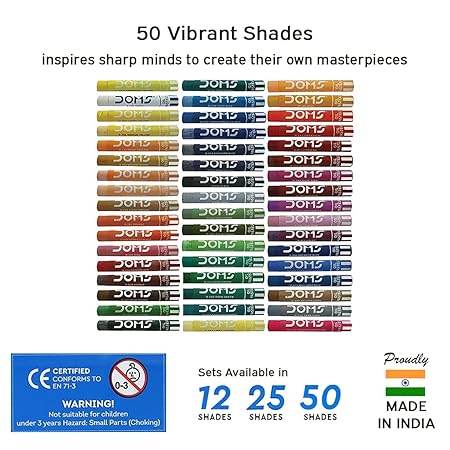 DOMS 50 Shades Oil Pastel With Case|Smooth Color Intermixing For Better Effect|Bright&Intense Colors|Free Scrapping Tool|Non-Toxic&Safe For Childrens|Pack Of 1|Multicolor - Pluugin Store