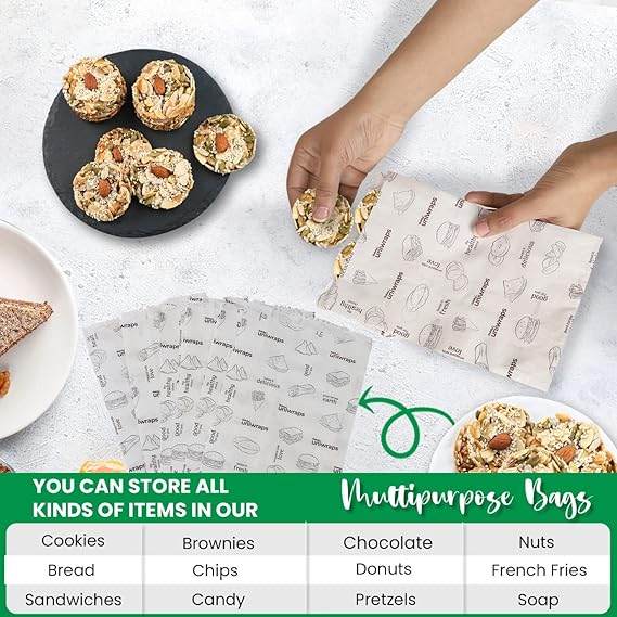 Oddy Uniwraps Multi-Purpose Paper Snack Bags with Sealing Stickers | Pack of 60 Bags, 8x5.5 Inch Each - Pluugin Store