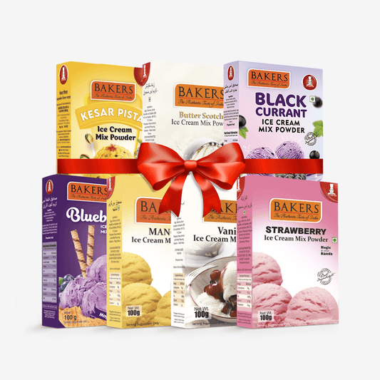 BAKERS Ice Cream Mix Powder - Black Currant + Blueberry + Butter Scotch + Kesar Pista + Strawberry + Vanilla + Mango Pack of 7 - Pluugin Store