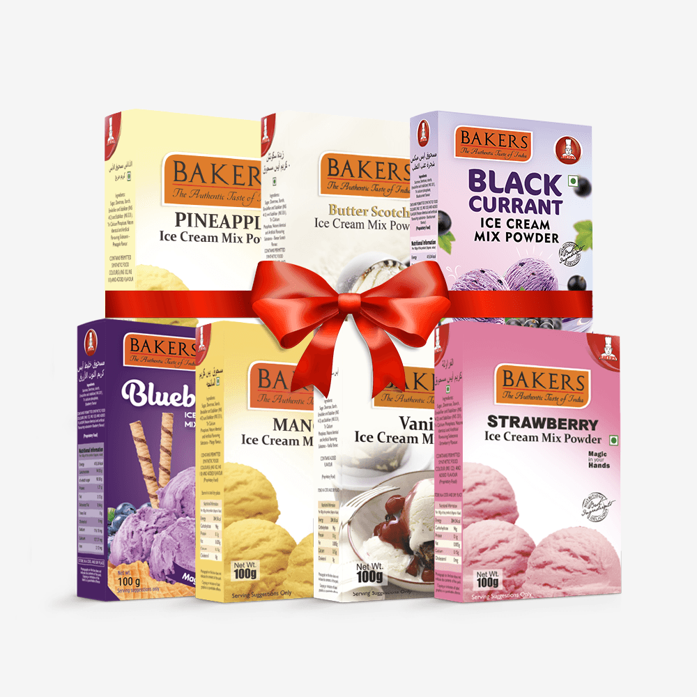 BAKERS Ice Cream Mix Powder - Black Currant + Blueberry + Butter Scotch + Pineapple + Strawberry + Vanilla + Mango Pack of 7 - Pluugin Store