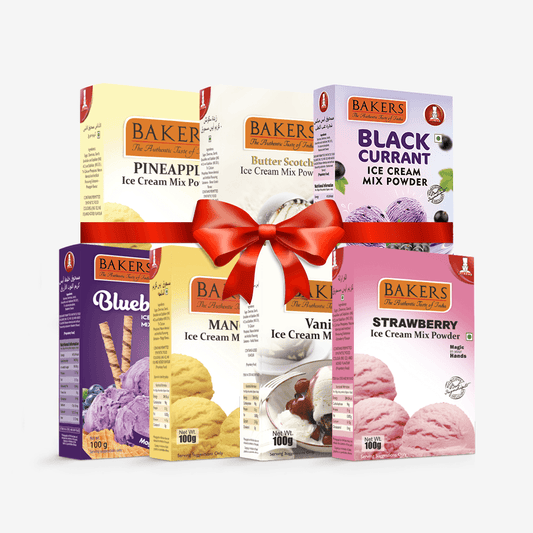 BAKERS Ice Cream Mix Powder - Black Currant + Blueberry + Butter Scotch + Pineapple + Strawberry + Vanilla + Mango Pack of 7 - Pluugin Store