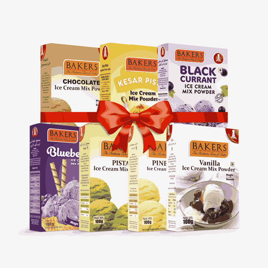 BAKERS Ice Cream Mix Powder - Black Currant + Blueberry + Chocolate + Kesar Pista + Pineapple + Pista + Vanilla  Pack of 7 Pluugin Store