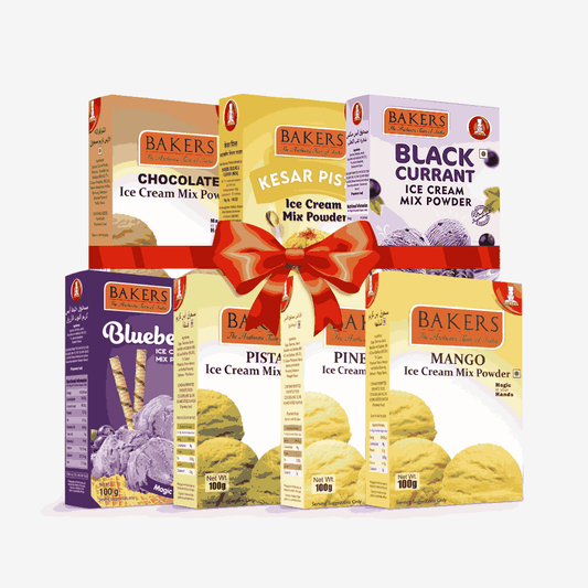 BAKERS Ice Cream Mix Powder - Black Currant + Blueberry + Chocolate + Kesar Pista + Pineapple + Pista + Mango  Pack of 7 Pluugin Store