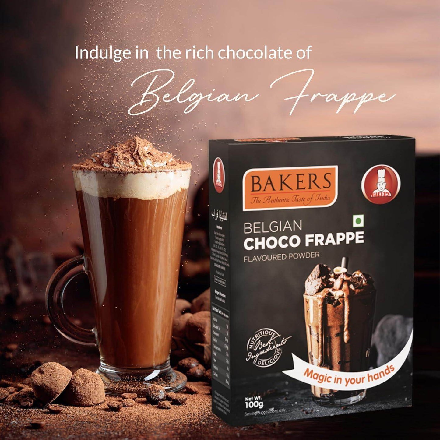 TWIN TEMPTATION PACK 1 - BAKERS Belgian Choco + Cold Coffe Flavour Frappe Powder Pack of 4 (100 gm x 4) - Pluugin Store