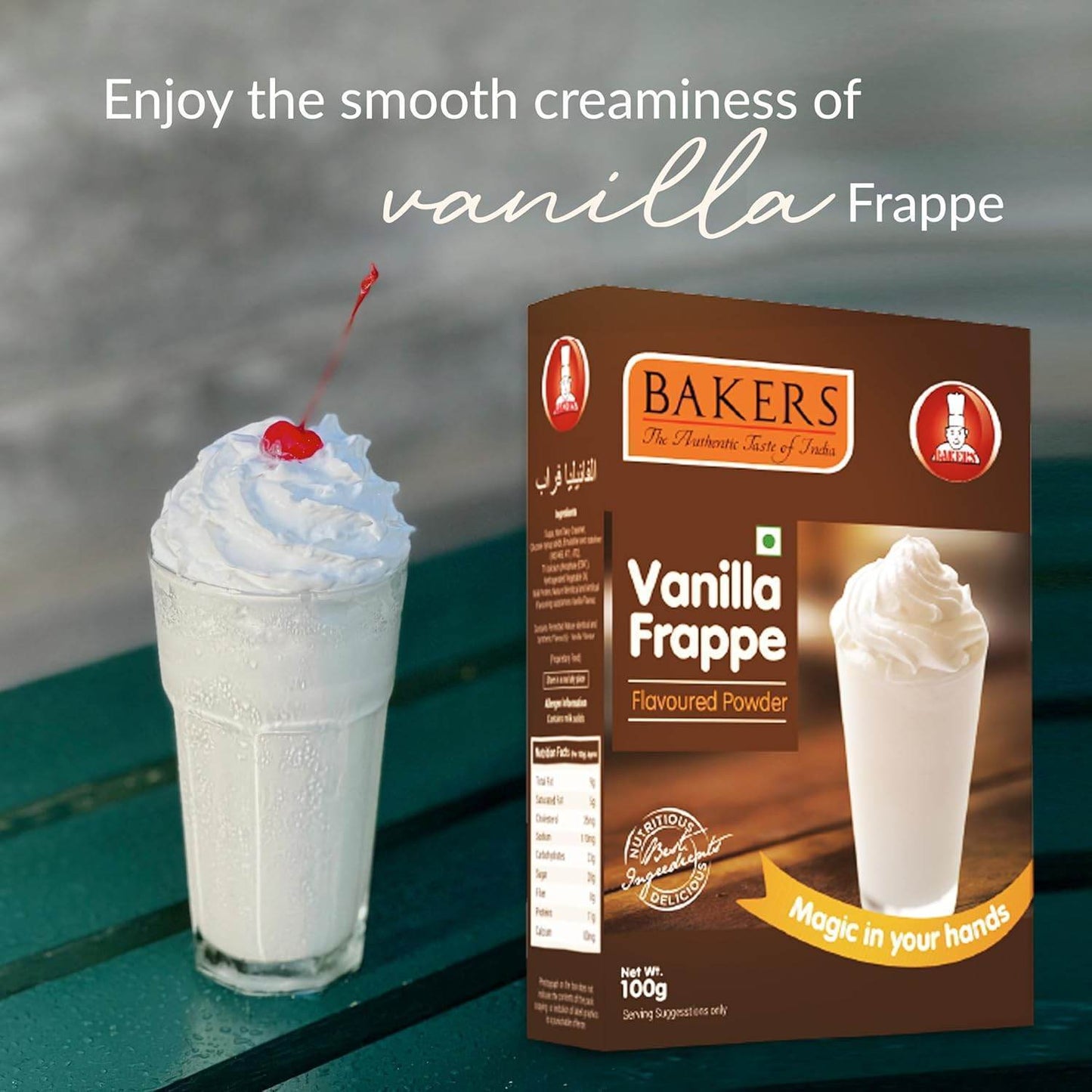 BAKERS FRAPPE Vanilla + Belgian Choco + Cold Coffe Frappe Powder (Pack of 5) 100gm Each - Pluugin Store