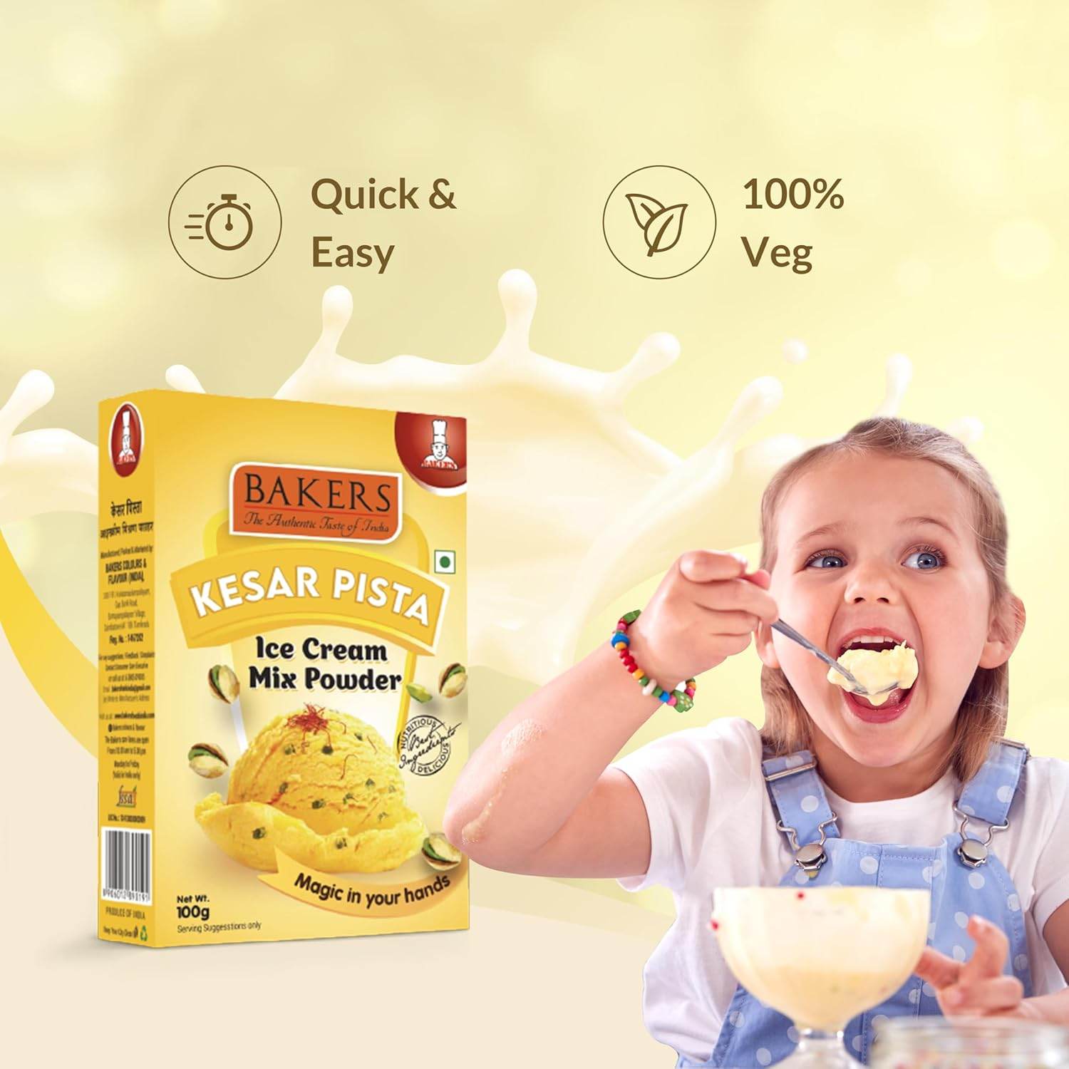 BAKERS Ice Cream Mix Powder Kesar Pista + Mango + Pack of 2 Chocolate Flavour Pack of 4 - Pluugin Store