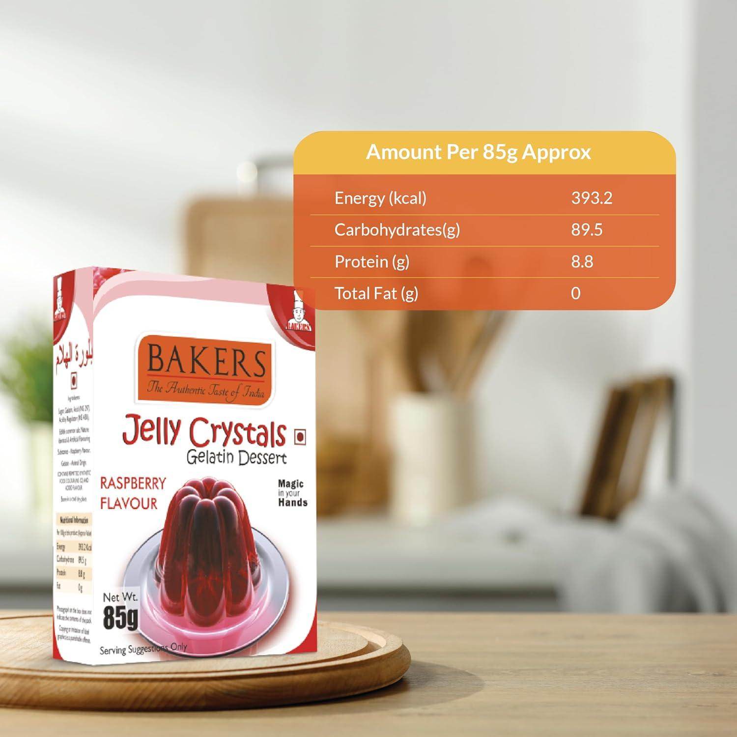 GELATIN DESSERT COMBO 3 BAKERS Custard Powder Vanilla Flavour 100 gm + BAKERS Jelly Crystals (Gelatin Dessert) Raspberry Flavour 85 gm - Pluugin Store