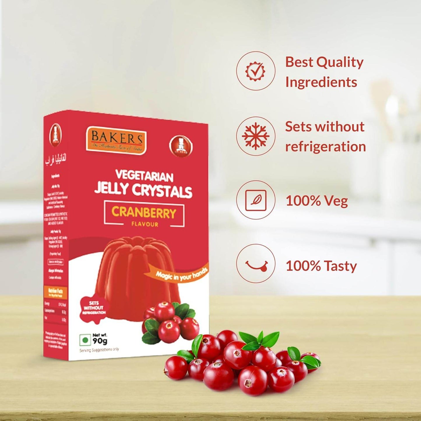 EXOTIC DESSERT COMBO 7 - BAKERS Custard Powder Vanilla Flavour 100 gm + BAKERS Jelly Crystals Cranberry Flavour 90 gm - Pluugin Store