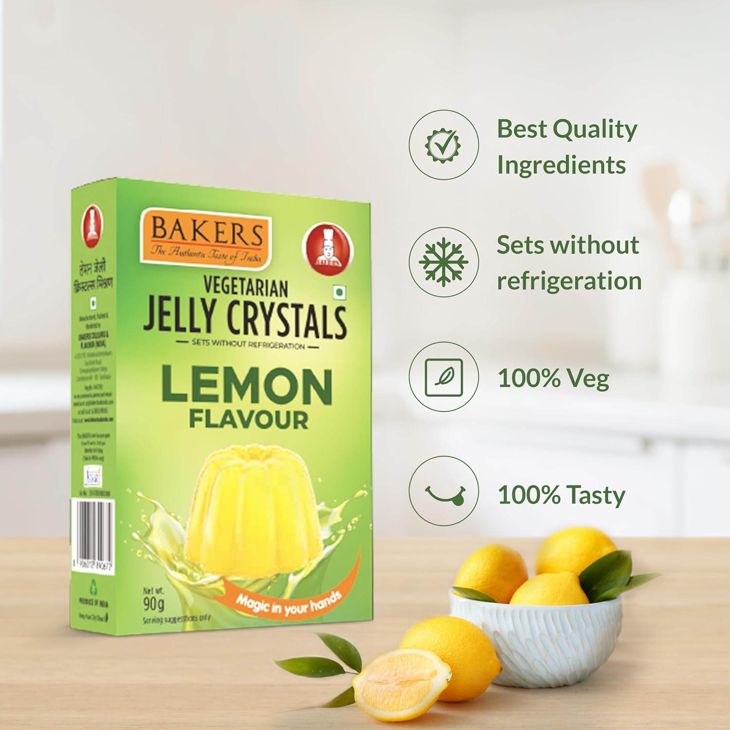 EXOTIC DESSERT COMBO 9 - BAKERS Custard Powder Vanilla Flavour 100 gm + BAKERS Jelly Crystals Lemon Flavour 90 gm - Pluugin Store