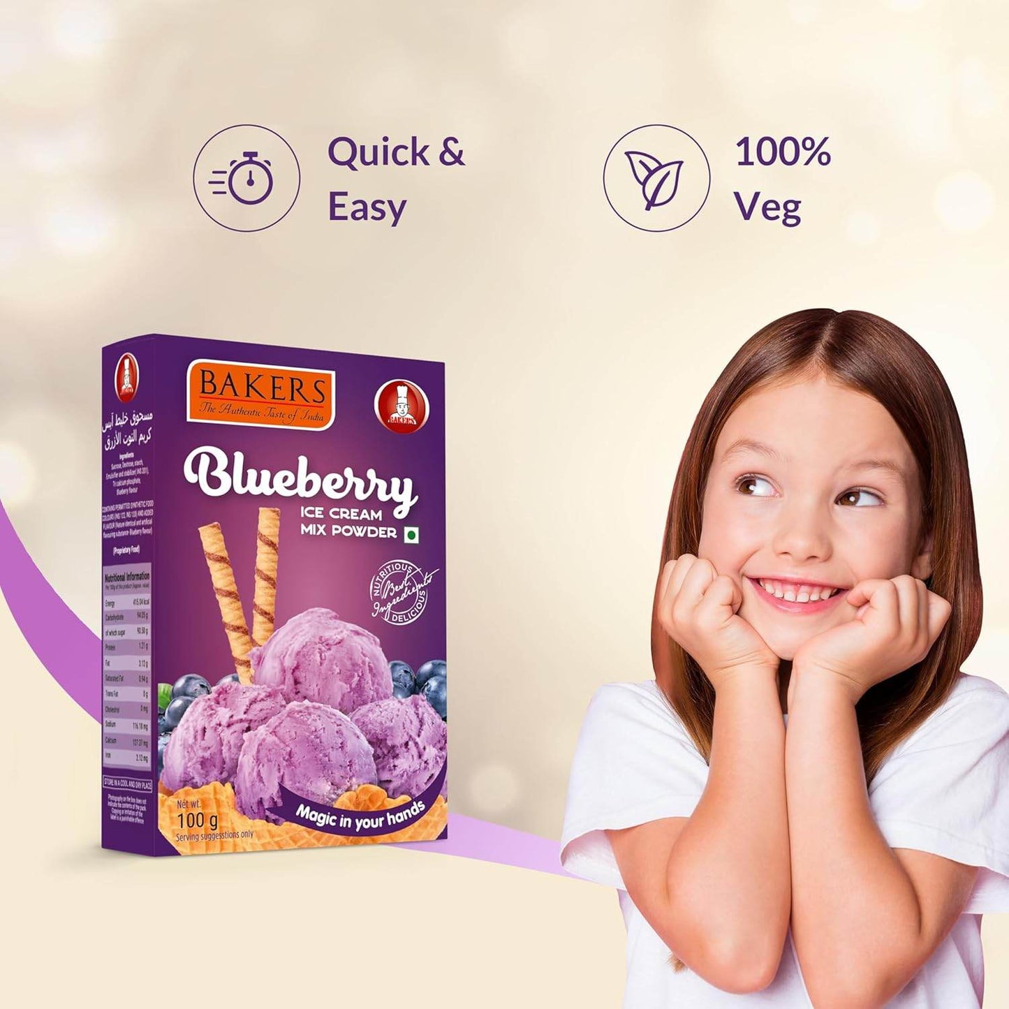 BAKERS Ice Cream Mix Powder Pista + Chocolate + Blueberry + Vanilla Flavour Pack of 4 - Pluugin Store