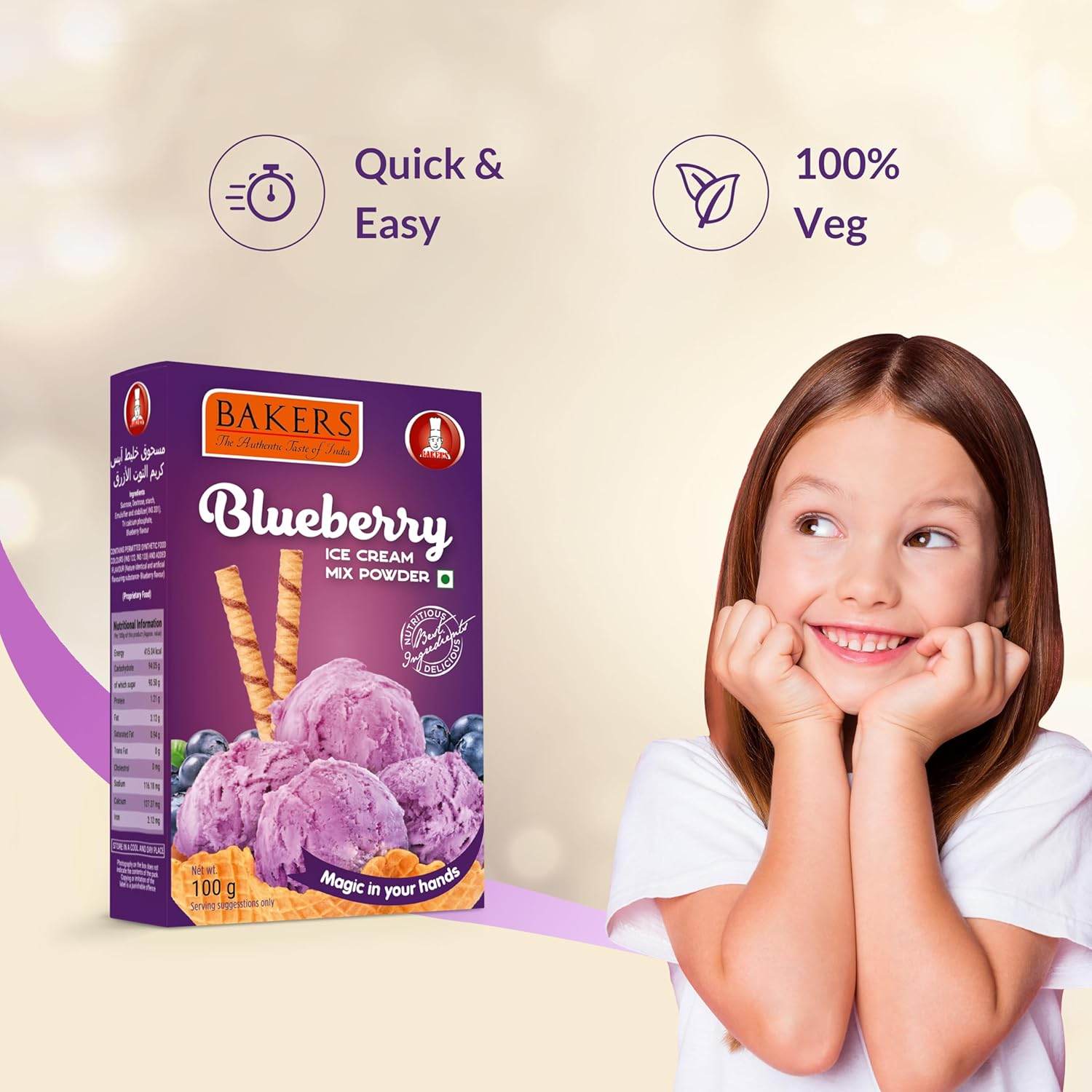 BAKERS Ice Cream Mix Powder Pista + Chocolate + Blueberry + Vanilla Flavour Pack of 4 - Pluugin Store