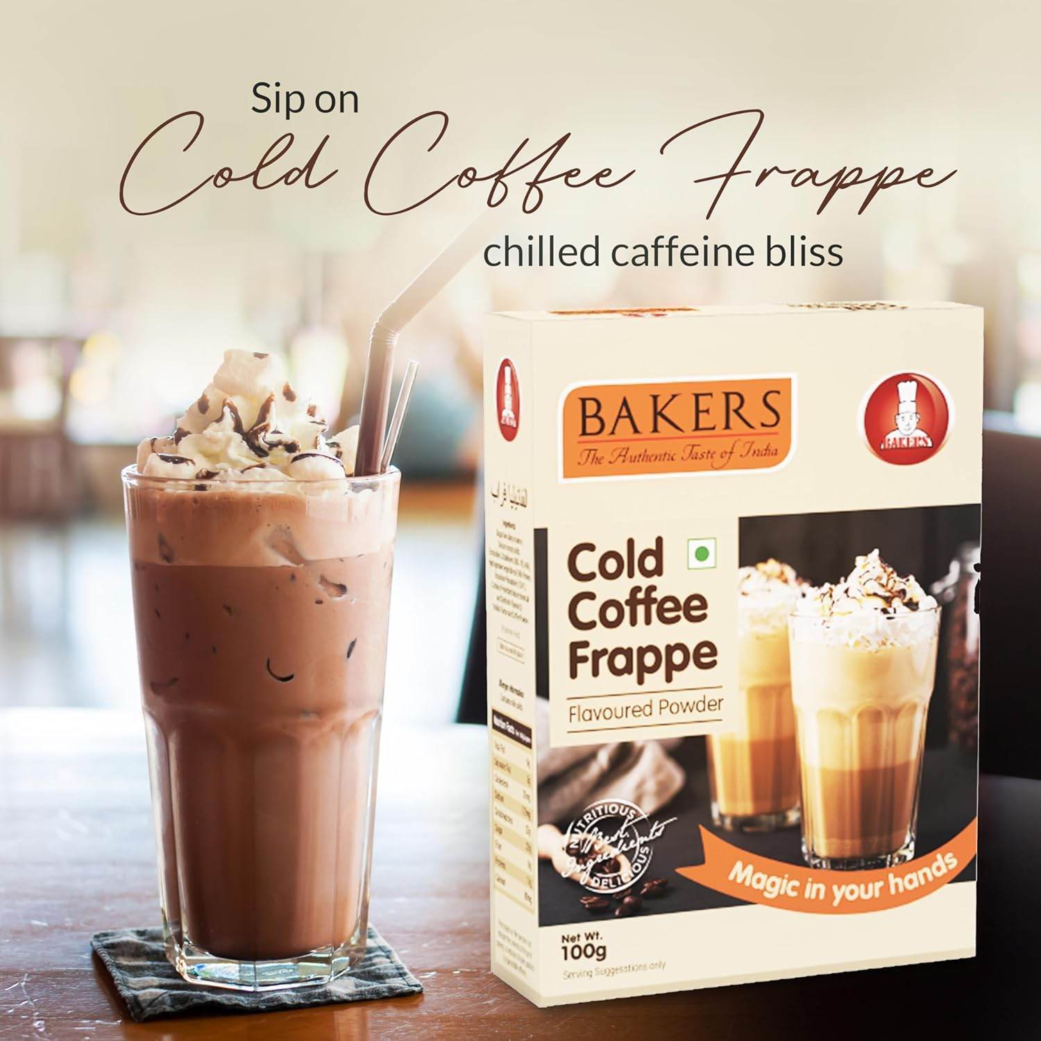 BAKERS FRAPPE Vanilla + Belgian Choco + Cold Coffe Frappe Powder (Pack of 5) 100gm Each - Pluugin Store