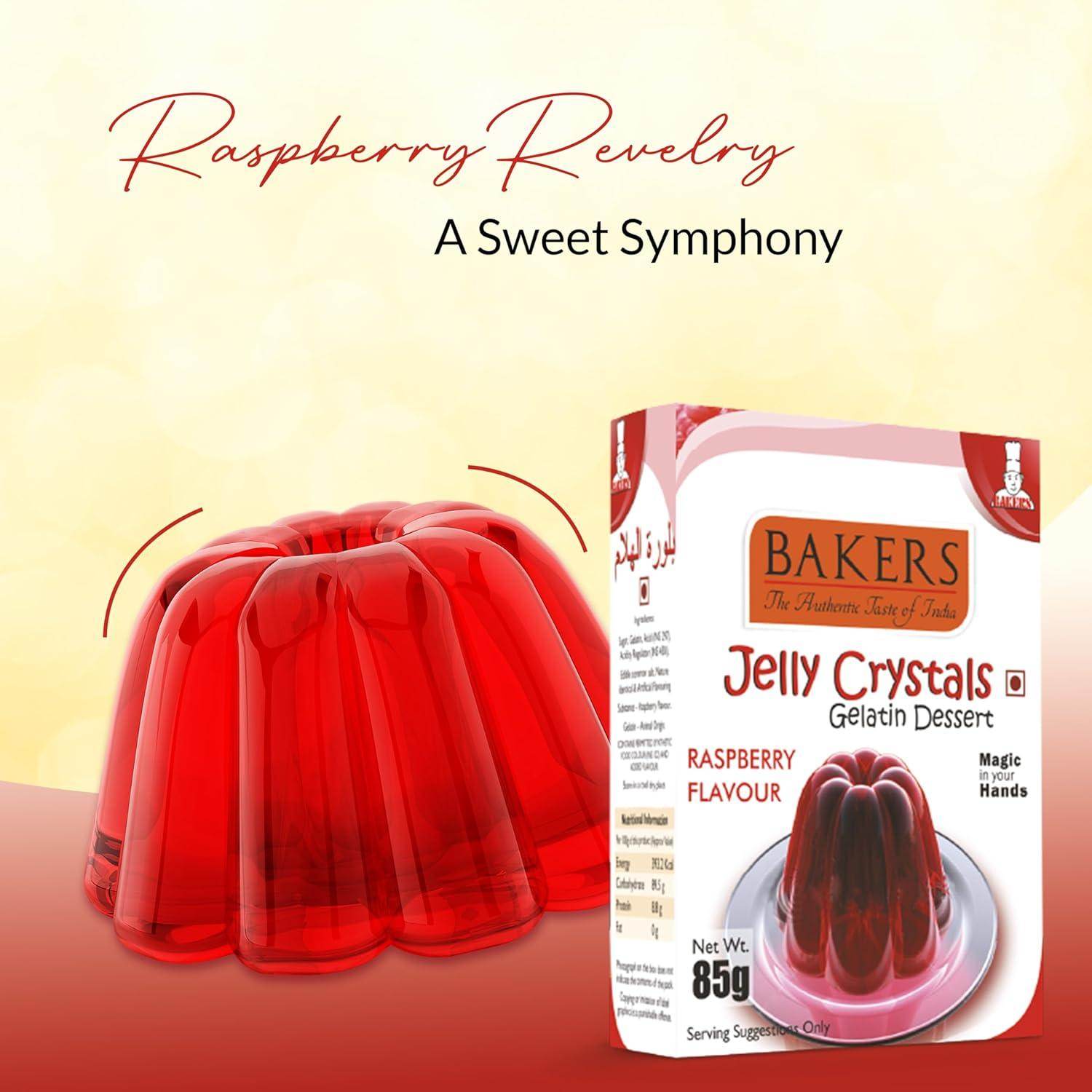 GELATIN DESSERT COMBO 3 BAKERS Custard Powder Vanilla Flavour 100 gm + BAKERS Jelly Crystals (Gelatin Dessert) Raspberry Flavour 85 gm - Pluugin Store