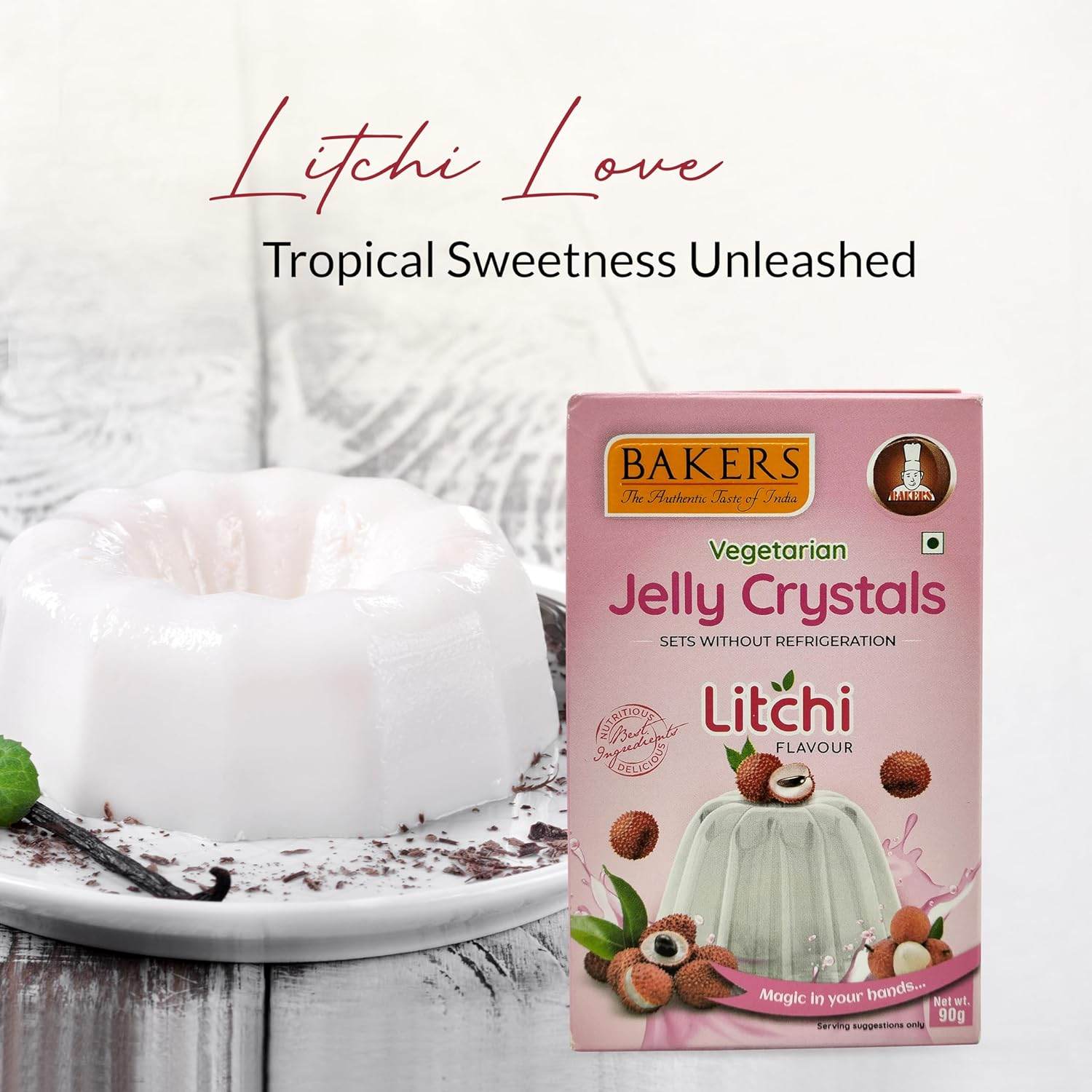 EXOTIC DESSERT COMBO 2 - BAKERS Custard Powder Vanilla Flavour 100 gm + BAKERS Jelly Crystals Litchi Flavour 90 gm - Pluugin Store