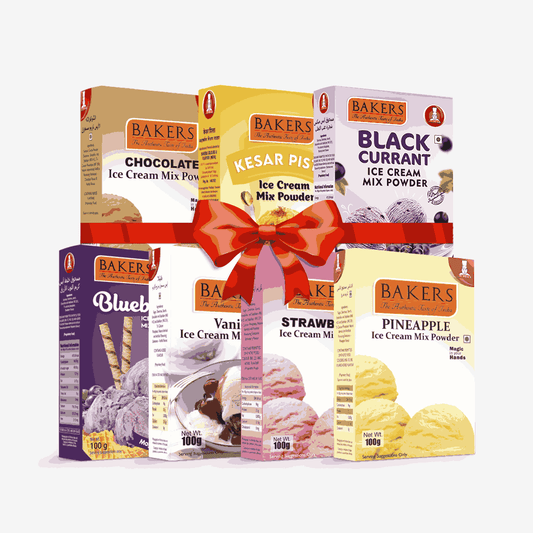 BAKERS Ice Cream Mix Powder - Black Currant + Blueberry + Chocolate + Kesar Pista + Pineapple + Strawberry + Vanilla  Pack of 7 Pluugin Store