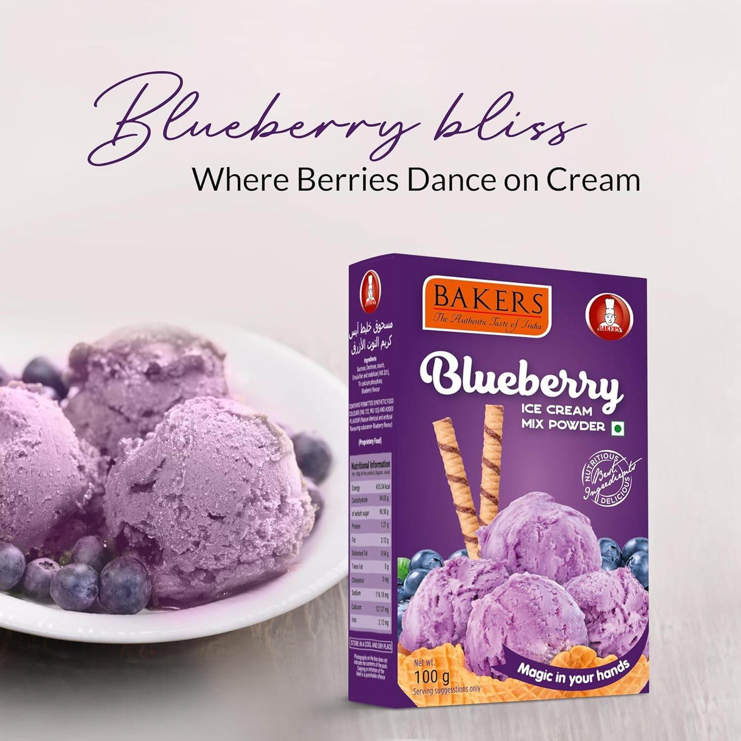 BAKERS Ice Cream Mix Powder Pista + Chocolate + Blueberry + Vanilla Flavour Pack of 4 - Pluugin Store