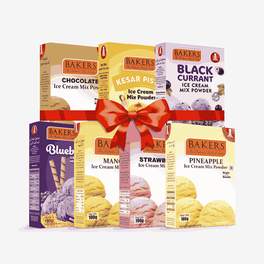 BAKERS Ice Cream Mix Powder - Black Currant + Blueberry + Chocolate + Kesar Pista + Pineapple + Strawberry + Mango  Pack of 7 Pluugin Store