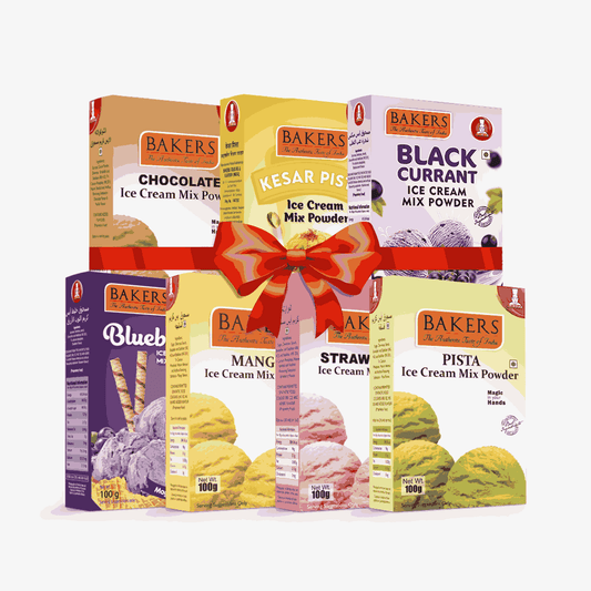 BAKERS Ice Cream Mix Powder - Black Currant + Blueberry + Chocolate + Kesar Pista + Pista + Strawberry + Mango  Pack of 7 Pluugin Store