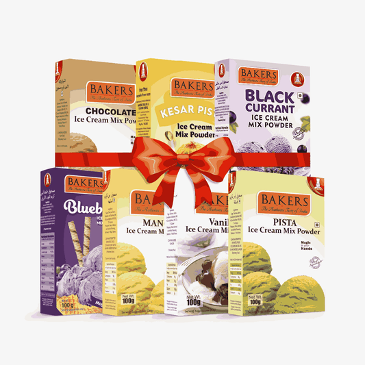 BAKERS Ice Cream Mix Powder - Black Currant + Blueberry + Chocolate + Kesar Pista + Pista + Vanilla + Mango  Pack of 7 Pluugin Store