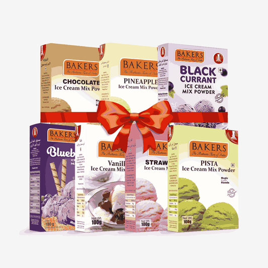 BAKERS Ice Cream Mix Powder - Black Currant + Blueberry + Chocolate + Pineapple + Pista + Strawberry + Vanilla  Pack of 7 Pluugin Store