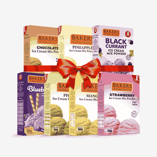 BAKERS Ice Cream Mix Powder - Black Currant + Blueberry + Chocolate + Pineapple + Pista + Strawberry + Mango  Pack of 7 Pluugin Store