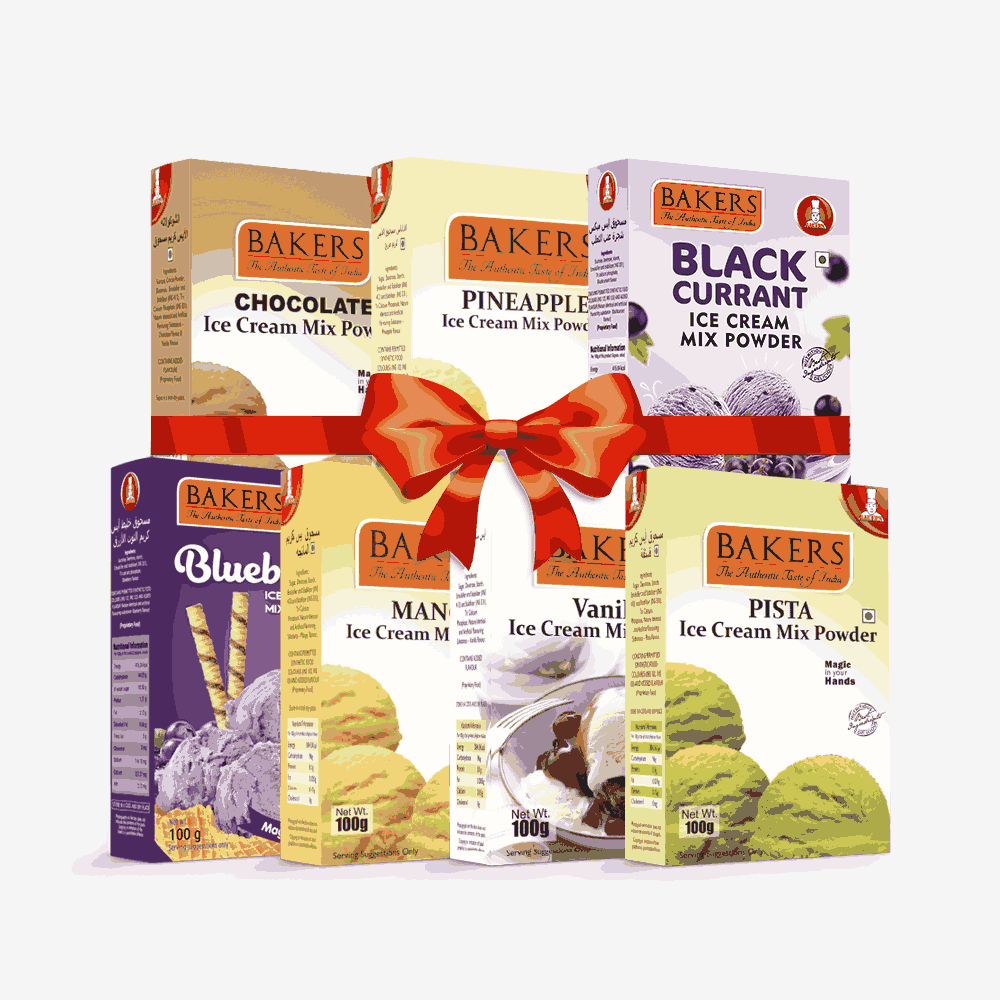 BAKERS Ice Cream Mix Powder - Black Currant + Blueberry + Chocolate + Pineapple + Pista + Vanilla + Mango Pack of 7 Pluugin Store