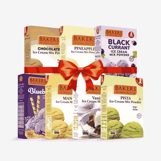 BAKERS Ice Cream Mix Powder - Black Currant + Blueberry + Chocolate + Pineapple + Pista + Vanilla + Mango  Pack of 7 Pluugin Store