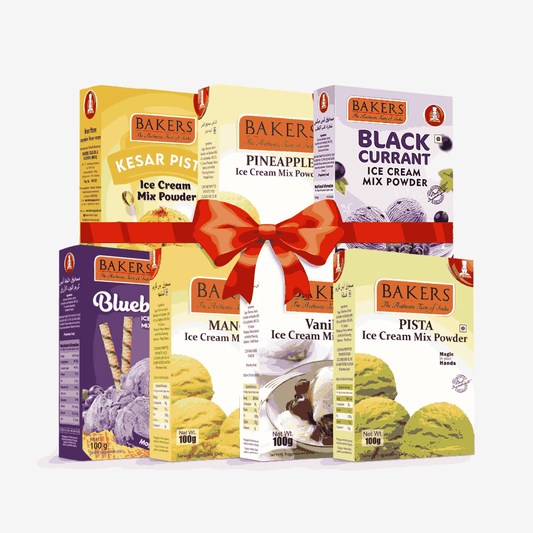BAKERS Ice Cream Mix Powder - Black Currant + Blueberry + Kesar Pista + Pineapple + Pista + Vanilla + Mango  Pack of 7 Pluugin Store
