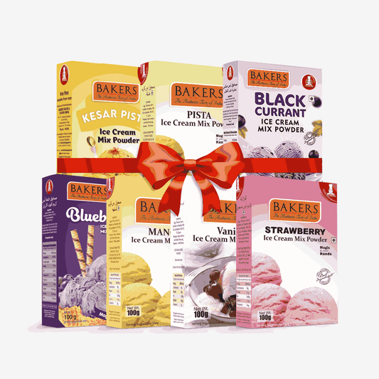 BAKERS Ice Cream Mix Powder - Black Currant + Blueberry + Kesar Pista + Pista + Strawberry + Vanilla + Mango  Pack of 7 Pluugin Store