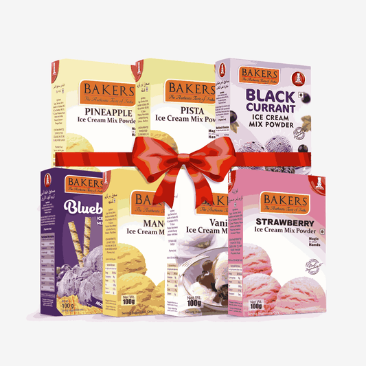 BAKERS Ice Cream Mix Powder - Black Currant + Blueberry + Pineapple + Pista + Strawberry + Vanilla + Mango  Pack of 7 Pluugin Store