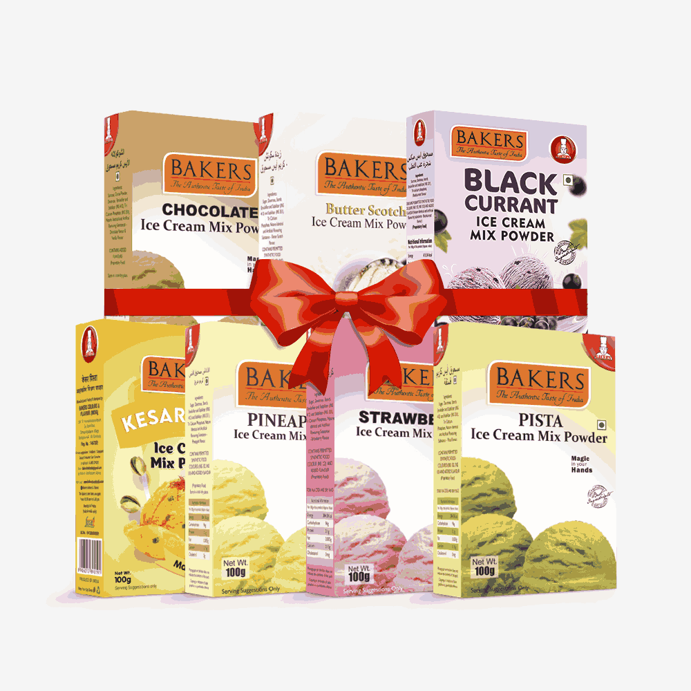 BAKERS Ice Cream Mix Powder - Black Currant + Butter Scotch + Chocolate + Kesar Pista + Pineapple + Pista + Strawberry Pack of 7 Pluugin Store