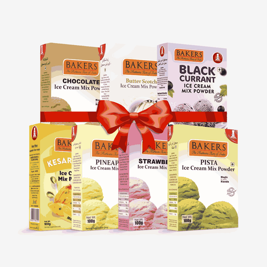 BAKERS Ice Cream Mix Powder - Black Currant + Butter Scotch + Chocolate + Kesar Pista + Pineapple + Pista + Strawberry  Pack of 7 Pluugin Store