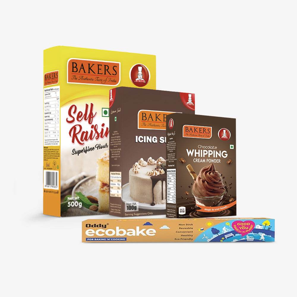 CAKE BAKE ESSENTIALS COMBO 2 - BAKERS Self-Raising Flour + Whipping Cream Chocolate + Icing Sugar + ODDY ECO BAKE 20M - Pluugin Store